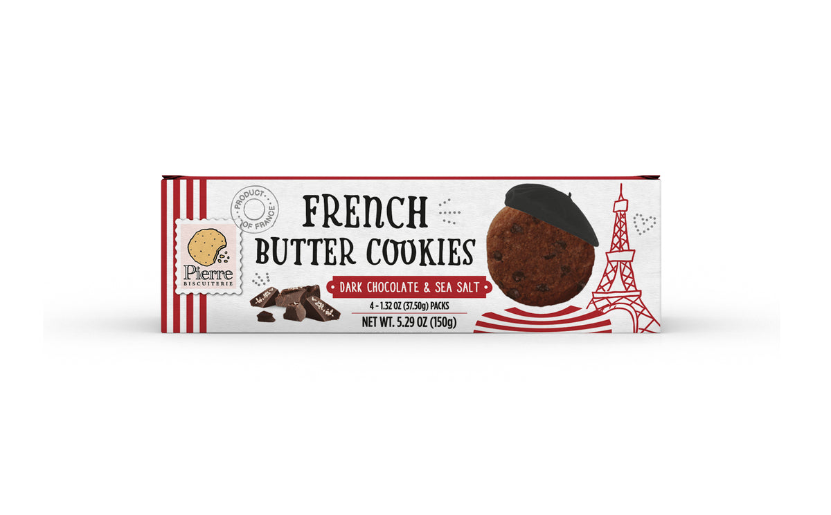 PIERRE BISCUITERIE FRENCH BUTTER COOKIES DARK CHOCOLATE & SEA SALT 150G