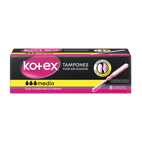 KOTEX TAMPONES CON APLICADOR MEDIO CAJA 8 UNIDAD