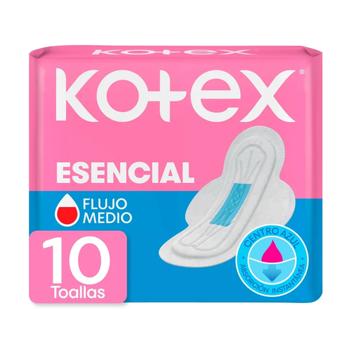 KOTEX TOALLA SANITARIA ESENCIAL TELA CON ALAS 10 UNIDAD