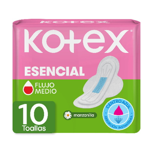 KOTEX TOALLAS ESENCIAL CON ALAS MANZANILLA 10 UNIDAD