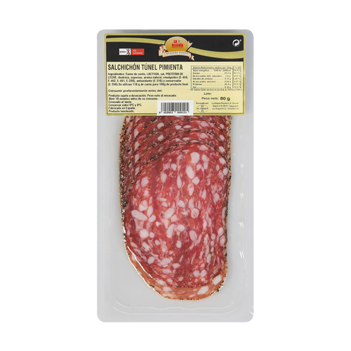 LA ALEGRIA SALCHICHON TUNEL A LA PIMIENTA PAQ 100g