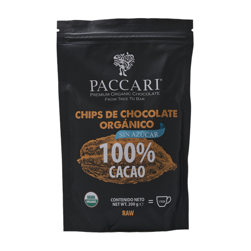 PACCARI CHOCOLATE ORGANICO 100% CACAO BOLSA 200g