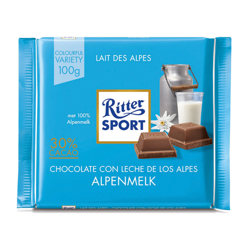 RITTERS SPORT CHOCOLATE CON LECHE DE LOS ALPES 100g
