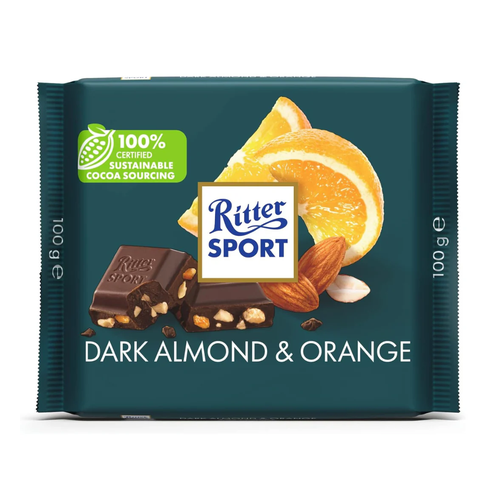 RITTERS SPORT CHOCOLATE DARK ALMOND & ORANGE 100g