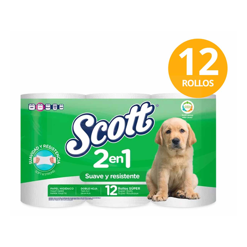 SCOTT PAPEL HIGIENICO 2 EN 1 SUAVE DOBLE HOJA 12 UNIDAD