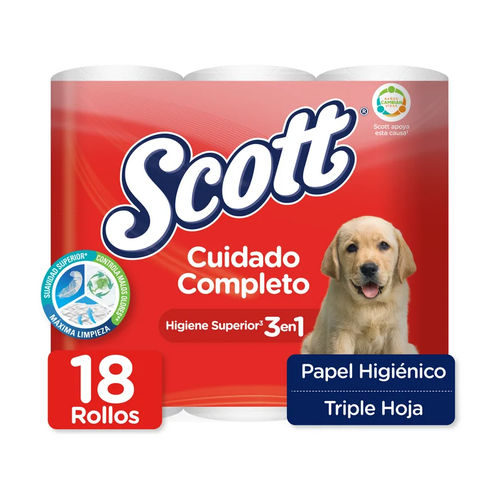 SCOTT PAPEL HIGIENICO CUIDADO COMPLETO 3 PLY 12 UNIDAD