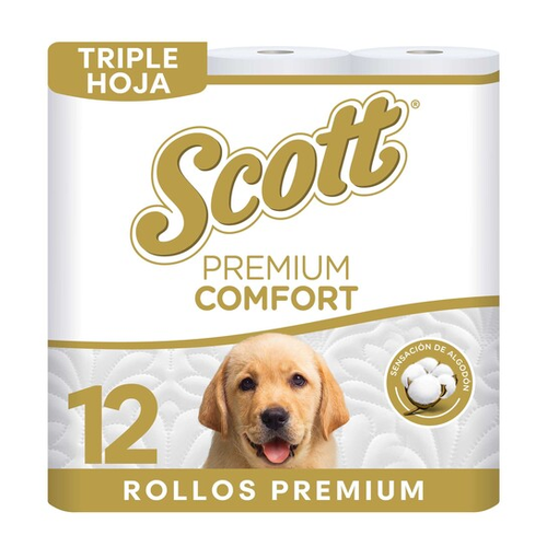 SCOTT PAPEL HIGIENICO PREMIUM COMFORT 3 PLY 12 UNIDAD