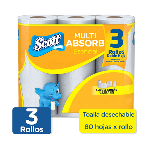SCOTT TOALLAS 3 PACK ESENCIAL MULTI ABSORB 240 UNIDAD