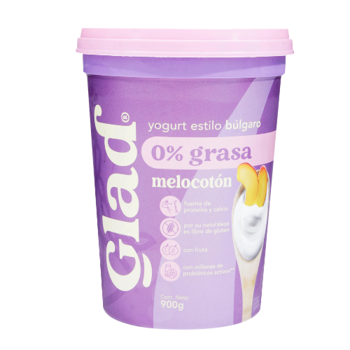 GLAD YOGOURT 0% GRASA MELOCOTON 900g