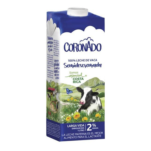 CORONADO LECHE SEMIDESCREMADA 2% GRASA 1 LT