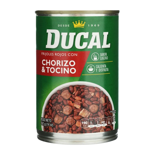 DUCAL FRIJOLES ROJOS CHORIZO Y TOCINO 14 OZ