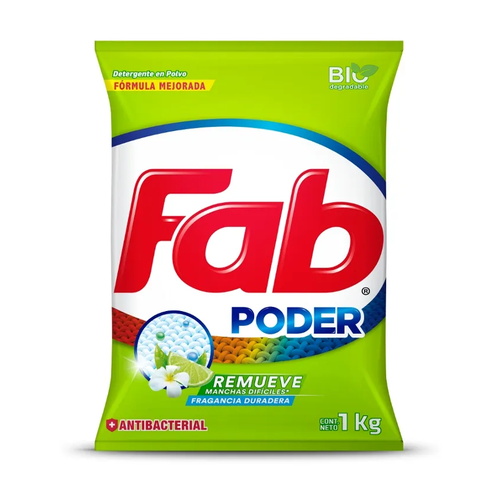 FAB 3 DETERGENTE EN POLVO LIMON ANTIBACTERIAL 850g