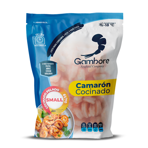 GAMBORE CAMARON PEQUENO COCIDO SIN COLA 70 CT 12 OZ