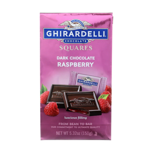 GHIRARDELLI CHOCOLATE RASPBERRY DARK SQUARES 5 OZ