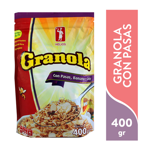 HELIOS GRANOLA CON PASAS, BANANO Y COCO 400g