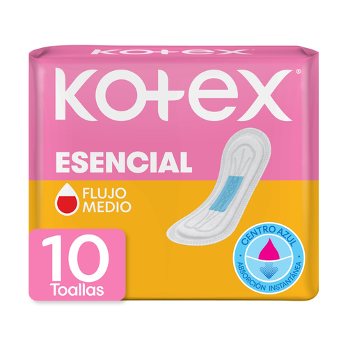 KOTEX TOALLA SANITARIA ESENCIAL SIN ALAS TELA 10 UNIDAD
