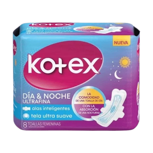 KOTEX TOALLAS DIA NOCHE ULTRA FINA CON ALAS 8 UNIDAD