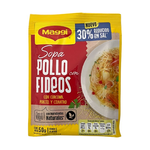 MAGGI SOPA POLLO CON FIDEOS REDUCIDA EN SAL 50g
