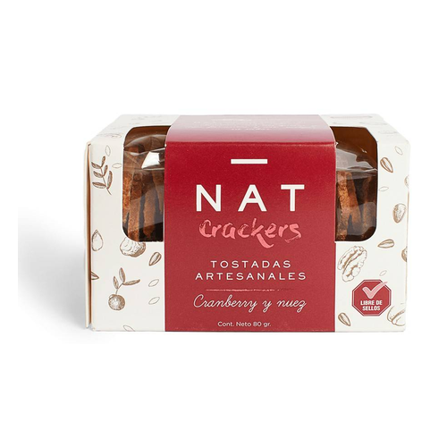 NAT TOSTADAS ARTESANALES CRAMBERRY Y NUEZ. 80g