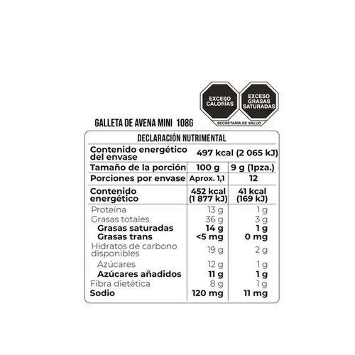 NUTRICIOUS CAN BE DELICIUOUS GALLETA AVENA MINI VEGANA 108g