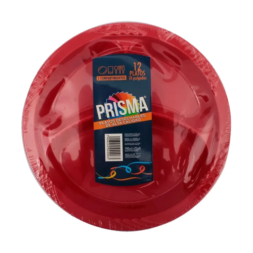 PRISMA PLATO OVALADO ROJO 10 PULGADAS 12 UNIDAD