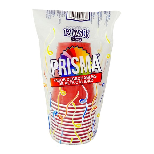 PRISMA VASO DESECHABLE ROJO 12 OZ 12 UNIDAD