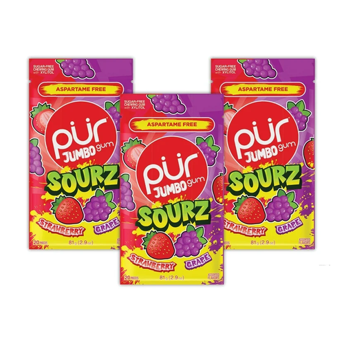 PUR GUM GOMA DE MASCAR JUMBO SOURZ STRAWBERRY GRAPE 81g