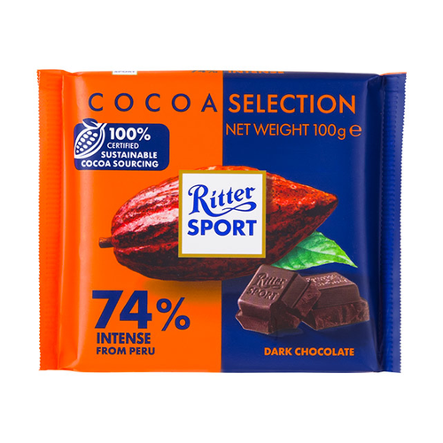 RITTERS SPORT CHOCOLATE OSCURO 74% PERU 100g