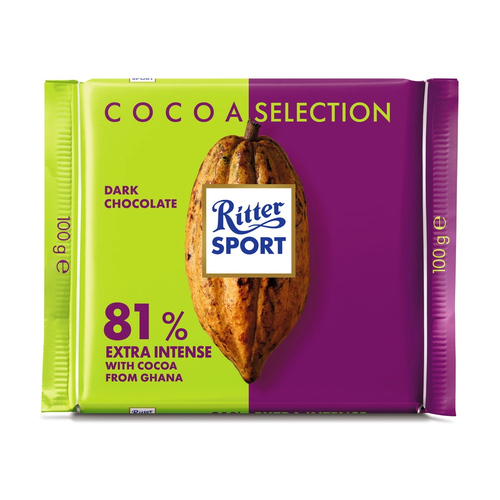 RITTERS SPORT CHOCOLATE OSCURO 81% GHANA 100g
