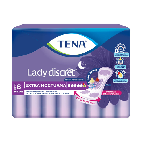 TENA TOALLA SANITARIA LADY DISCRET EXTRA-NOCTURNA 8 UNIDAD