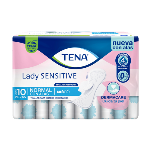 TENA TOALLA SANITARIA NORMAL CON ALAS LADY SENSITIVE 10 UNIDAD
