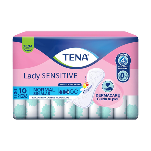 TENA TOALLA SANITARIA NORMAL SIN ALAS LADY SENSITIVE 10 UNIDAD