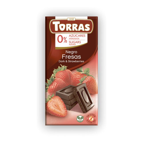 TORRAS CHOCOLATE NEGRO CON FRESAS 0 ZUCAR 75g