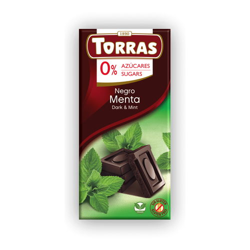 TORRAS CHOCOLATE NEGRO Y MENTA SIN AZUCAR 75g
